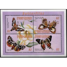 FLORES MARIPOSAS GRENADA CARRIACOU HOJA BLOQUE ESPECIAL NUEVA MINT